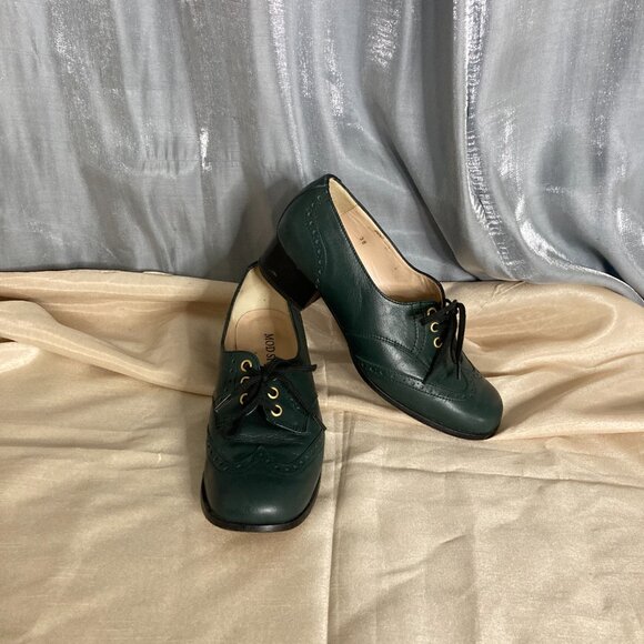retro 70s green brogue block heel shoes (the Aly modshoes) - Picture 11 of 11